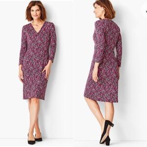 Talbots Faux Wrap Sheath Dress Modern Botanical Print - Size L